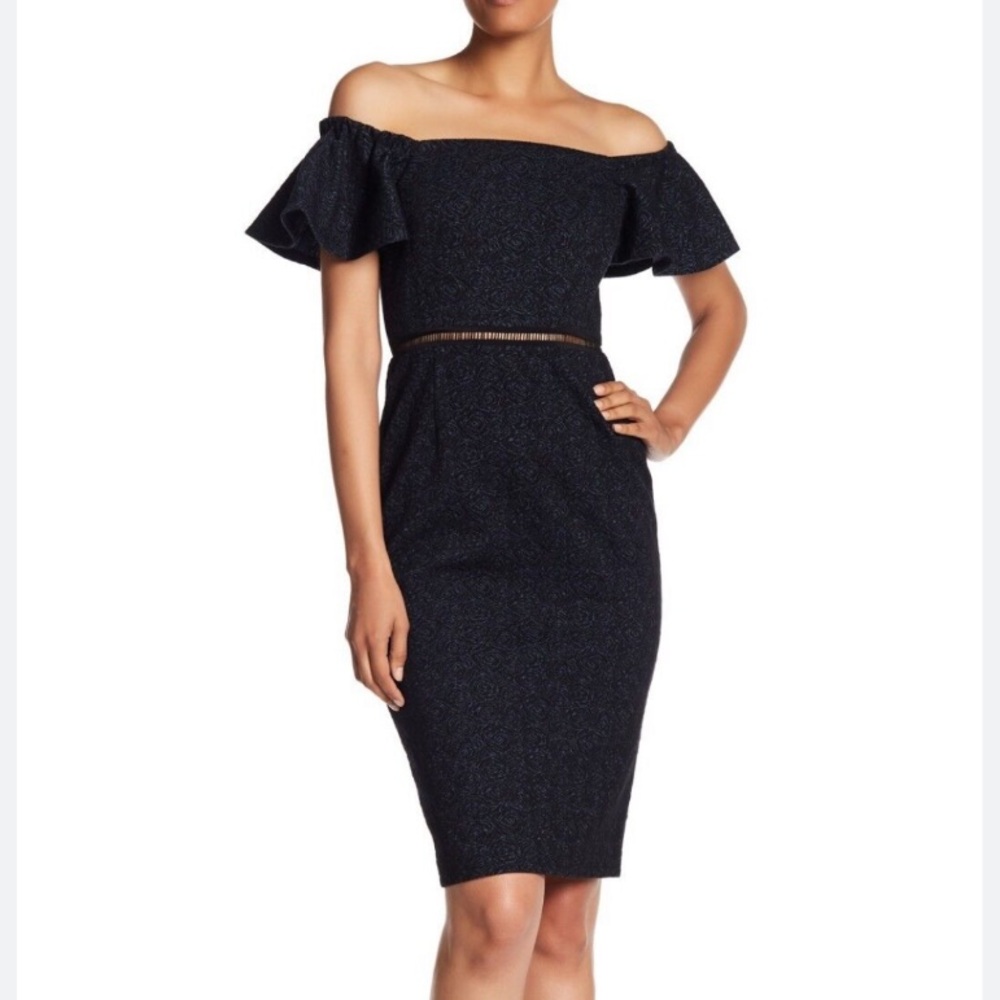 Rebecca Taylor Off The Shoulder Rose Jacquard Cutouts Sheath Dress Sz 6